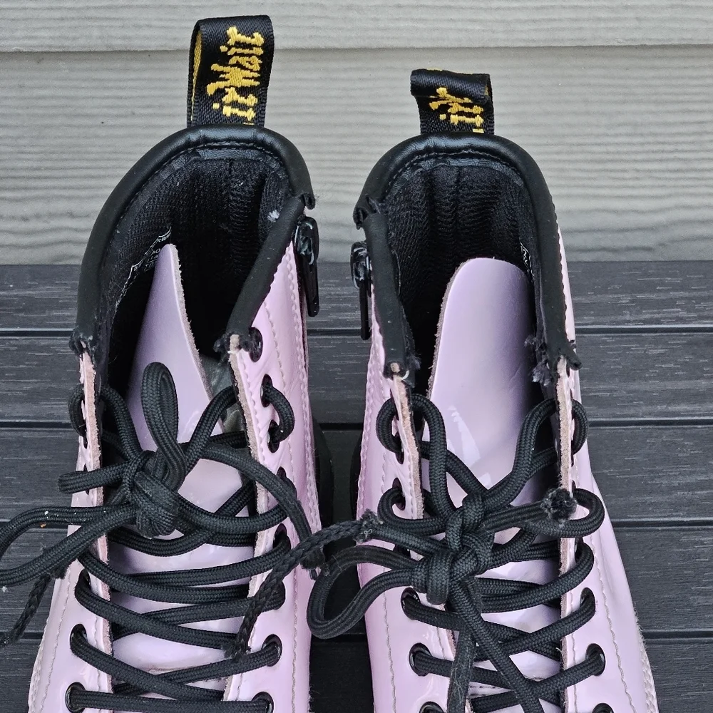Doc Martens 1460 Pink Patent Leather Lace-Up Boots Side Zip Youth Kids Size 12